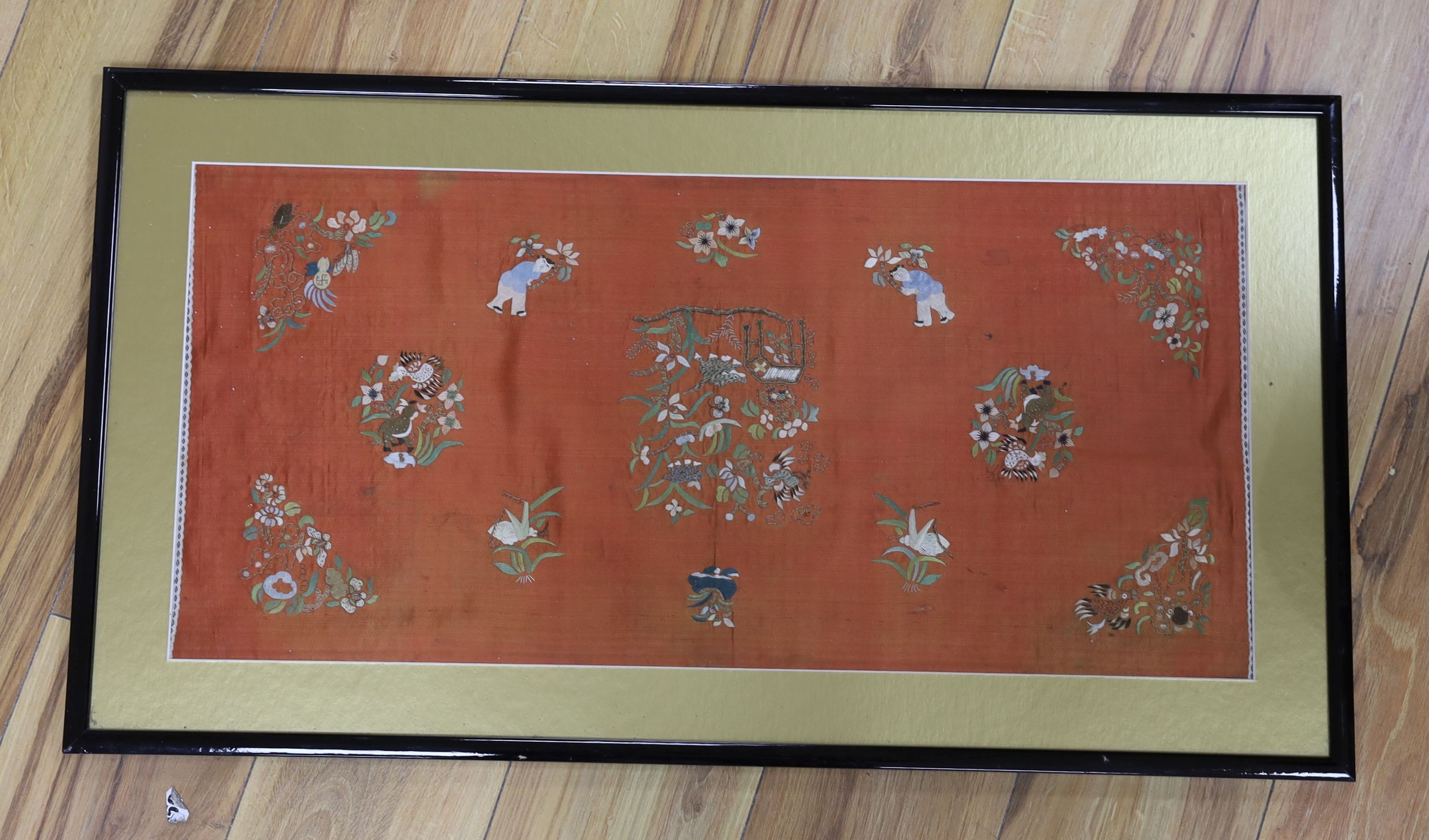 A Chinese embroidered silk panel